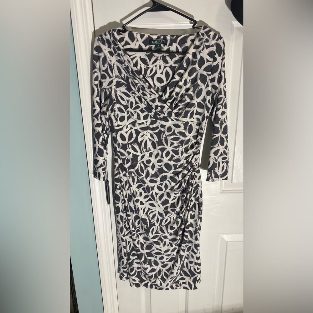 Ralph Lauren Elegant Black and Cream Patterned Dress